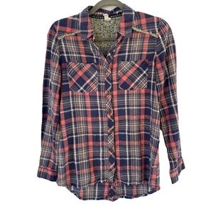 We The Free Plaid Flannel‎ Western Rodeo Pink Blue Button Front Shirt X-Small